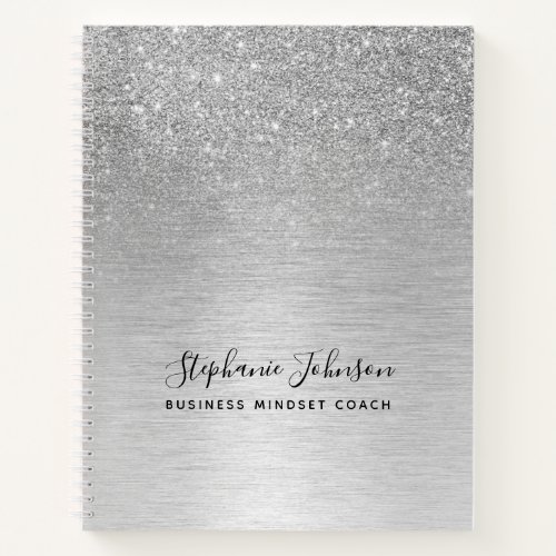 Silver Glitter Brushed Metal Luxe Notebook