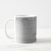 Silver Glitter Brushed Metal Monogram Name Coffee Mug (Left)