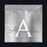 Silver Glitter Brushed Metal Monogram Name Magnet<br><div class="desc">Silver Faux Foil Metallic Sparkle Glitter Brushed Metal Monogram Name and Initial Party Magnet. This makes the perfect sweet 16 birthday,  wedding,  bridal shower,  anniversary,  baby shower or bachelorette party gift for someone that loves glam luxury and chic styles.</div>