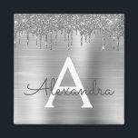 Silver Glitter Brushed Metal Monogram Name Magnet<br><div class="desc">Silver Faux Foil Metallic Sparkle Glitter Brushed Metal Monogram Name and Initial Party Magnet. This makes the perfect sweet 16 birthday,  wedding,  bridal shower,  anniversary,  baby shower or bachelorette party gift for someone that loves glam luxury and chic styles.</div>
