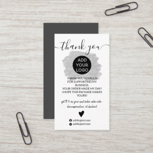 Silver glitter brushstroke logo order thank you business card
