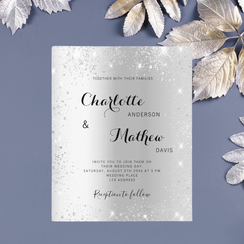 Silver glitter budget wedding invitation