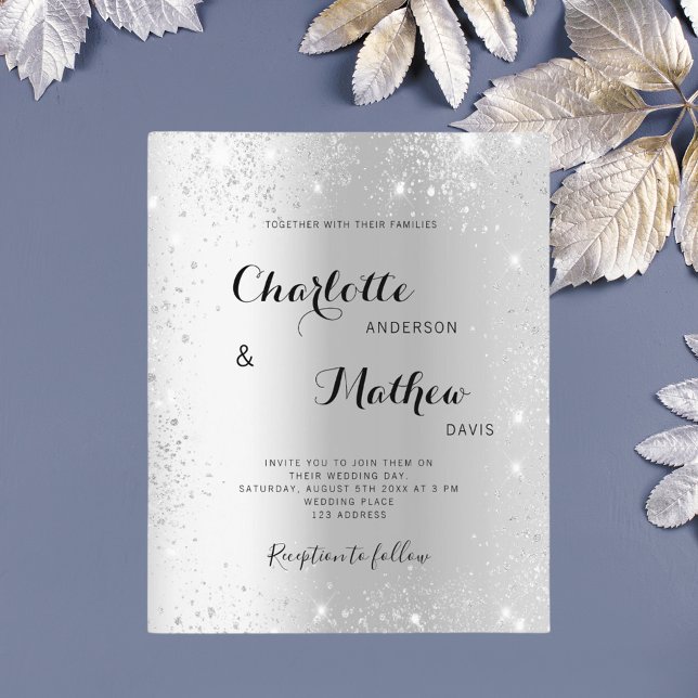 Silver glitter budget wedding invitation (Creator Uploaded)