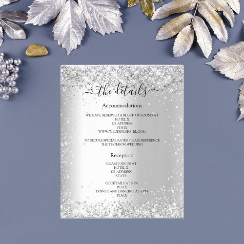Silver glitter budget wedding program details flyer
