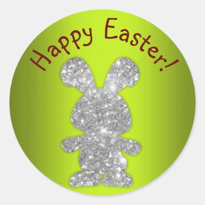 Silver Glitter Bunny Happy Easter