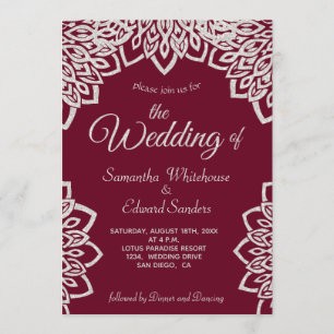 Silver Glitter Burgundy Elegant Wedding Invitation
