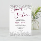 Silver Glitter Burgundy Sweet 16 Party Invitation (Standing Front)