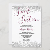 Silver Glitter Burgundy Sweet 16 Party Invitation (Front)