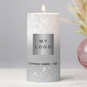 Silver glitter business company logo elegant  pillar candle