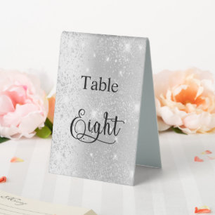 Silver glitter calligraphy table eight 8 cafe tent