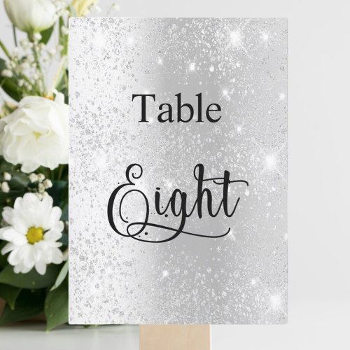 Silver glitter calligraphy table eight 8 card