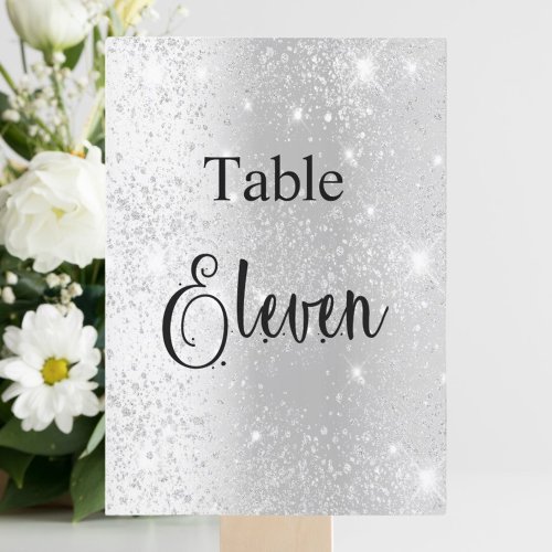 Silver glitter calligraphy table eleven 11 card