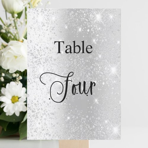 Silver glitter calligraphy table four 4 card