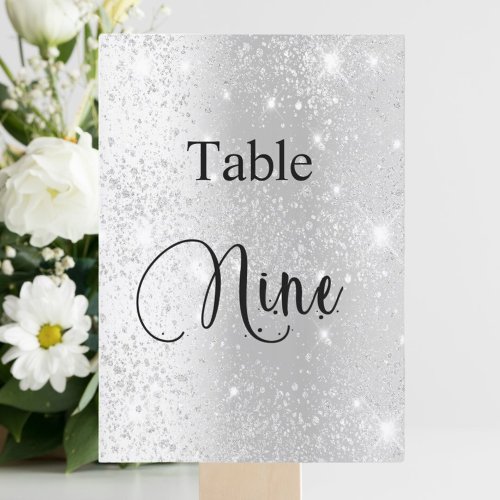 Silver glitter calligraphy table nine 9 card