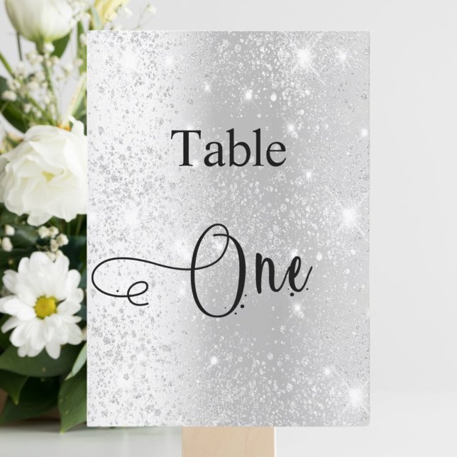 Silver glitter calligraphy table one card (Creator Uploaded)