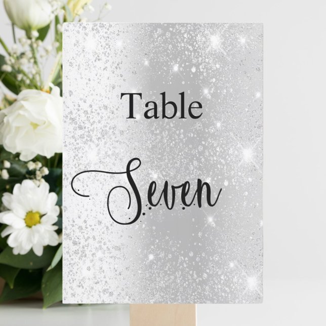 Silver glitter calligraphy table seven 7 card (Creator Uploaded)