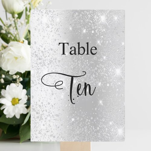 Silver glitter calligraphy table ten 10 card