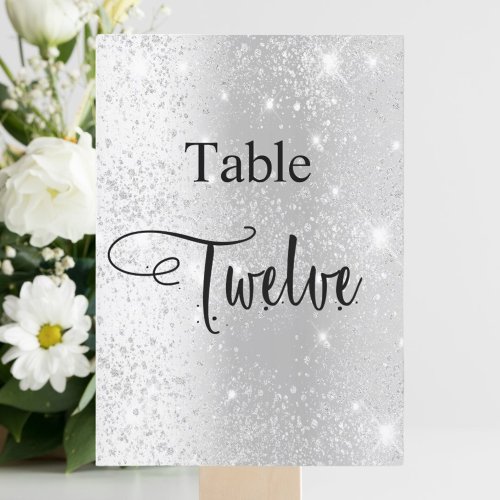 Silver glitter calligraphy table twelve 12 card