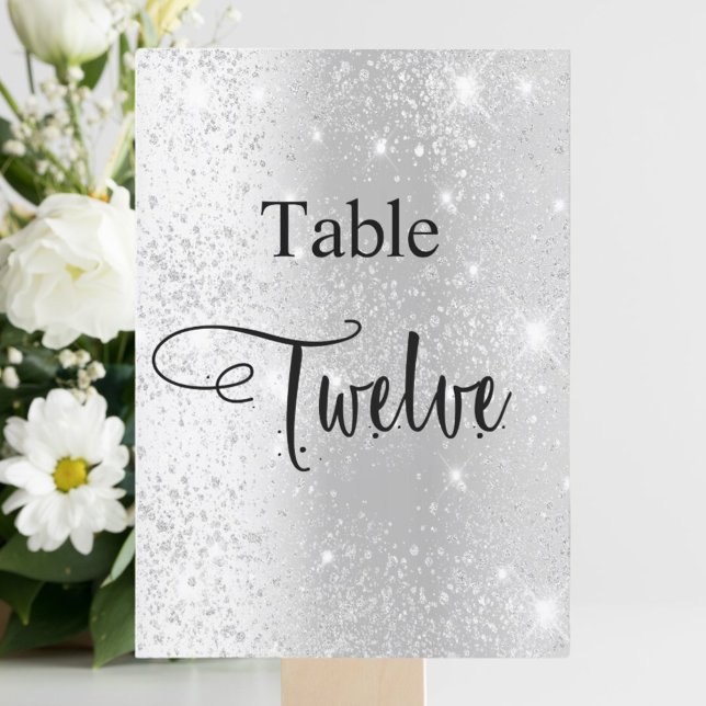 Silver glitter calligraphy table twelve 12 card (Creator Uploaded)