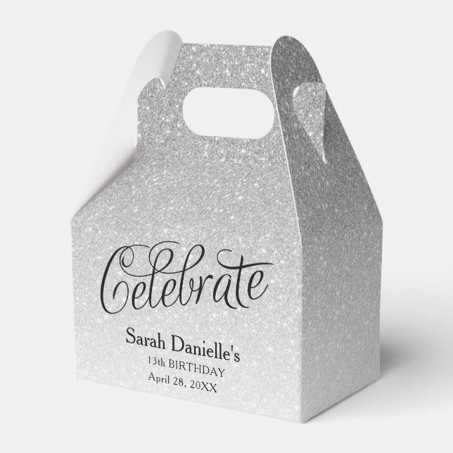 Silver Glitter Celebrate Favor Boxes (Front Side)