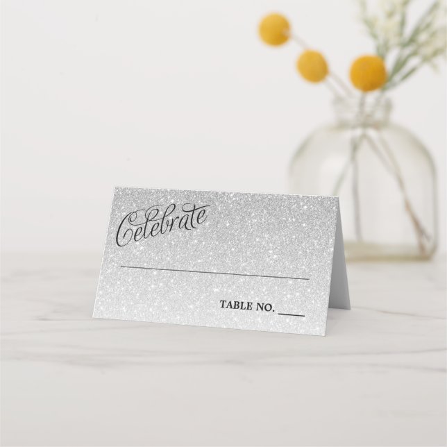 Silver Glitter Celebrate Place Card (Front)
