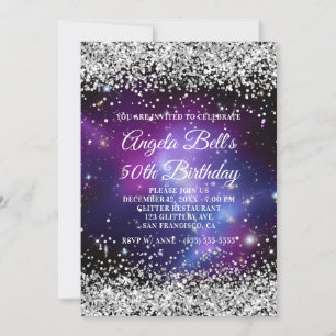 Silver Glitter Celestial Purple 50th Birthday Invitation