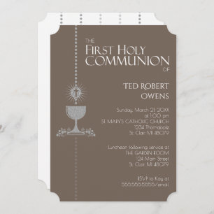 Silver Glitter Chalis First Communion Invitation