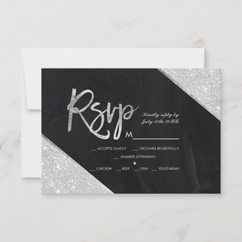 Silver glitter chalkboard  script wedding Rsvp