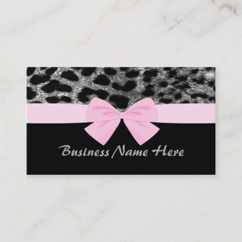 Silver Glitter Cheetah With Bow Business Card