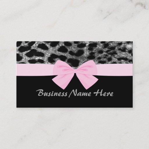 Customizable Silver Glitter Cheetah With Bow Business Card