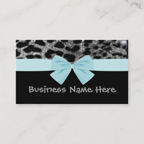 Silver  Glitter Cheetah With Bow Business Card