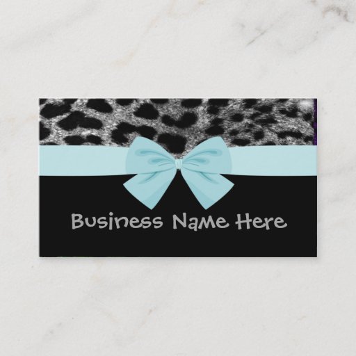 Customizable Silver  Glitter Cheetah With Bow Business Card
