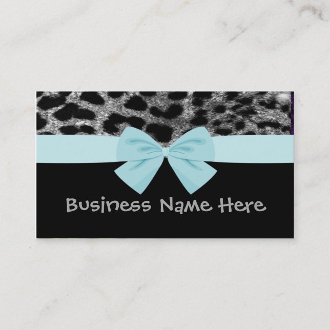 Silver  Glitter Cheetah With Bow Business Card (Front)