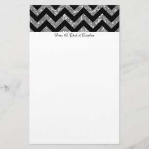 Silver Glitter Chevron Stationery