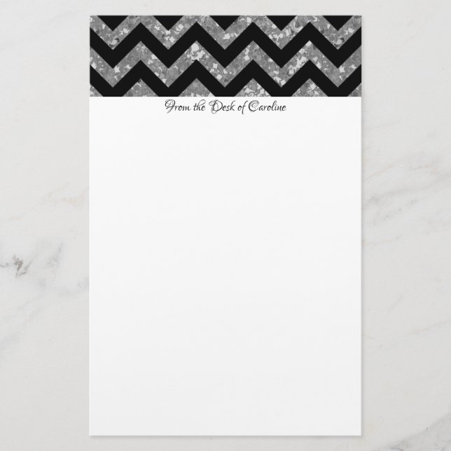 Silver Glitter Chevron Stationery (Front)