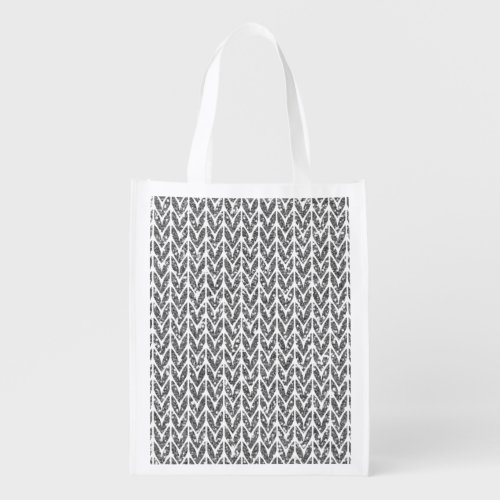Silver Glitter Chevrons Knit Style Print Reusable Grocery Bag