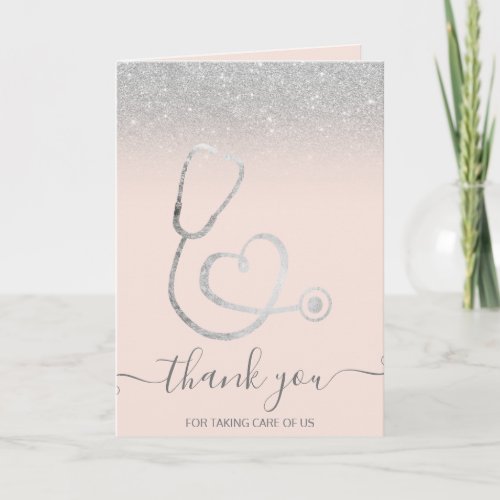 Silver glitter chic stethoscope nurse thank you card