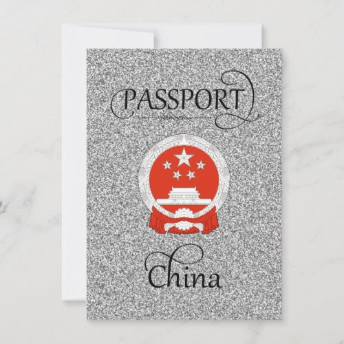 Silver Glitter China Passport Save the Date