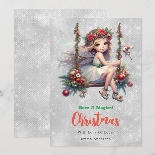 Silver Glitter Christmas Fairy | Holiday Card (Front/Back)