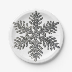 Silver Glitter Christmas Party Holiday Star Paper Paper Plates