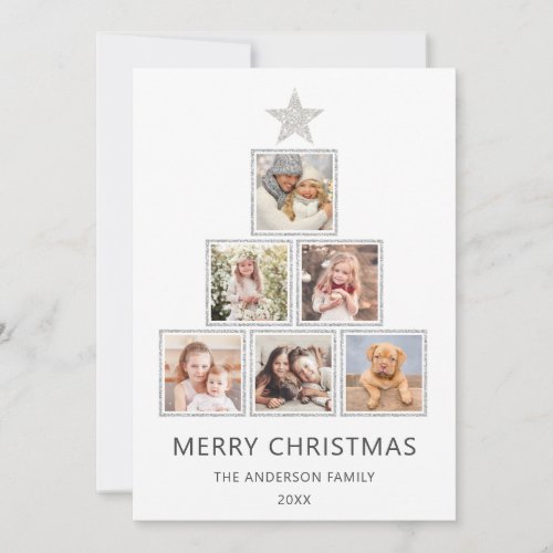 Silver Glitter  Christmas Photo Tree Holiday Card