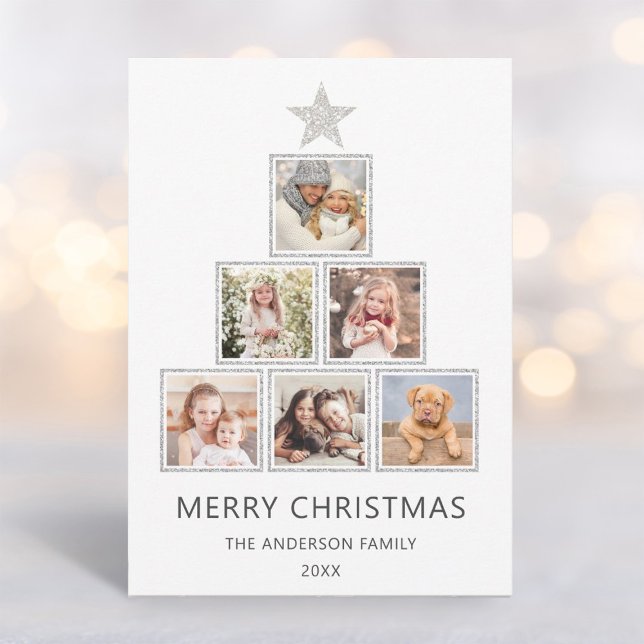 Silver Glitter | Christmas Photo Tree Holiday Card (Creator Uploaded)