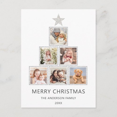 Silver Glitter  Christmas Photo Tree Holiday Postcard