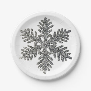 Silver Glitter Christmas Star Pattern Paper Plates