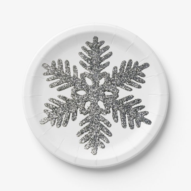 Silver Glitter Christmas Star Pattern Paper Plates (Front)