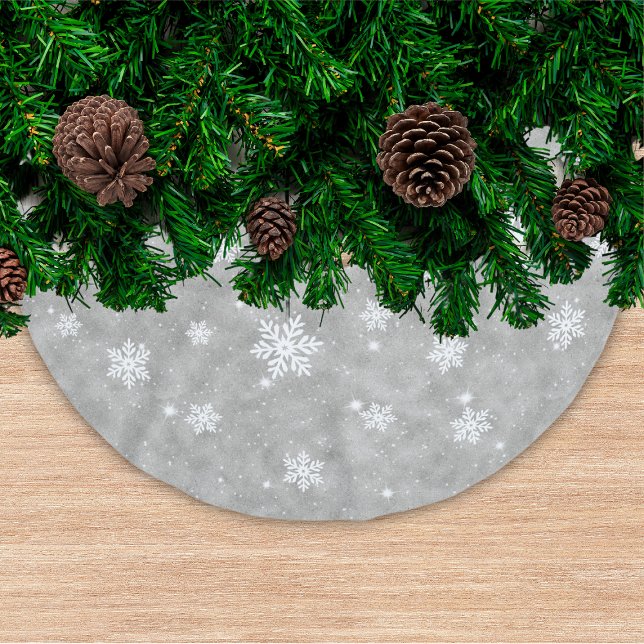 Silver Glitter Christmas Stars Snowflakes Pattern Brushed Polyester Tree Skirt (Creator Uploaded)