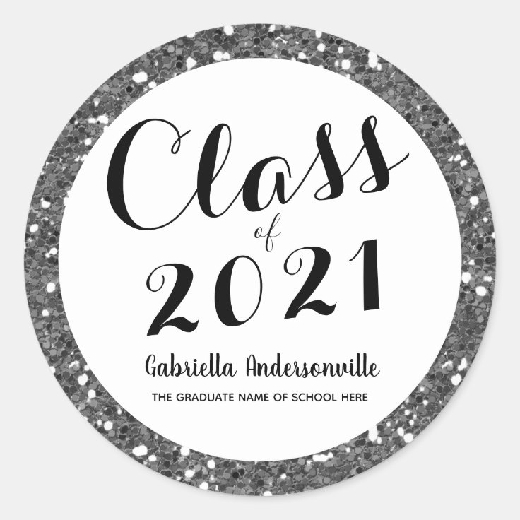 Silver Glitter Class of 2021 Classic Round Sticker | Zazzle