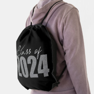 Silver Glitter Class of 2024 Drawstring Bag