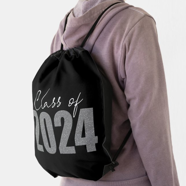 Silver Glitter Class of 2024 Drawstring Bag (Insitu)
