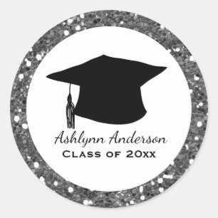 Silver Glitter Class of 2025 Graduation Classic Round Sticker